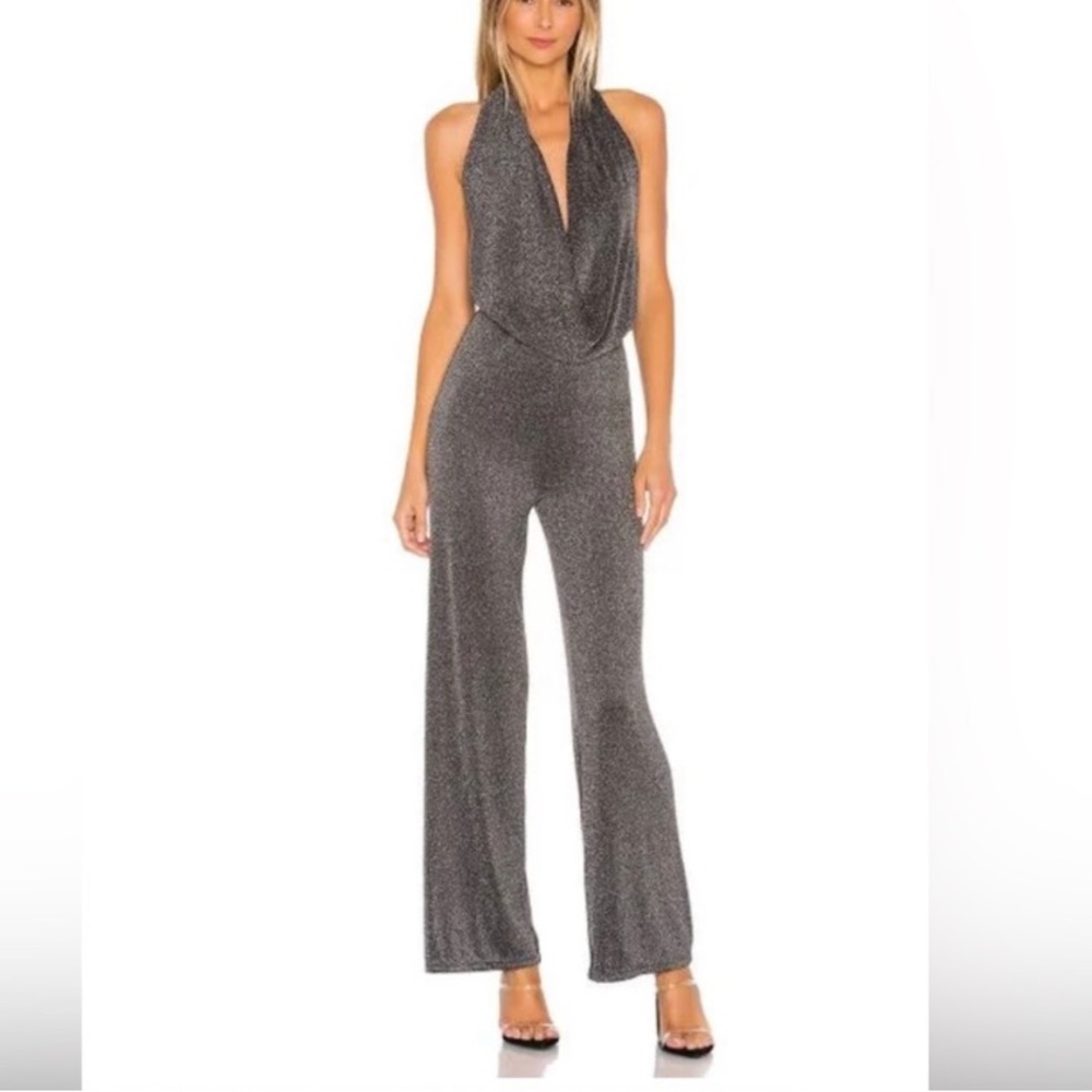 superdown Metallic Gray Halter Jumpsuit